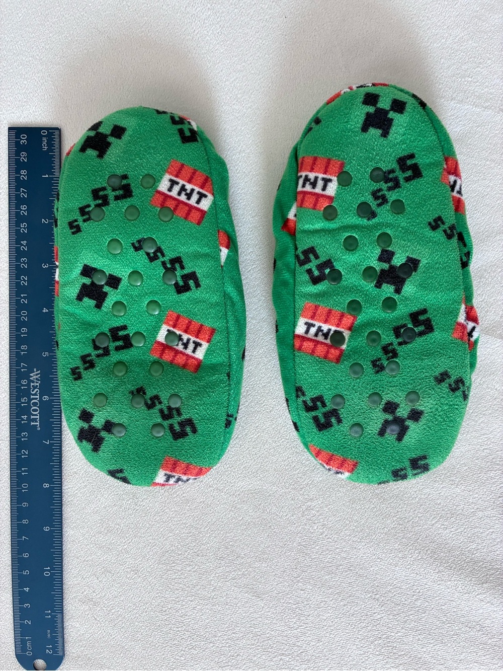 Kids Minecraft Green TNT Pattern Soft Slippers